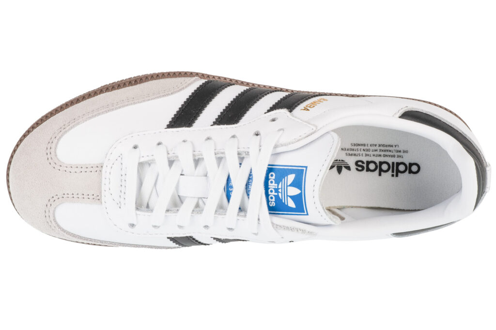 Adidas Samba biało-czarne, brązowa podeszwa, beżowe