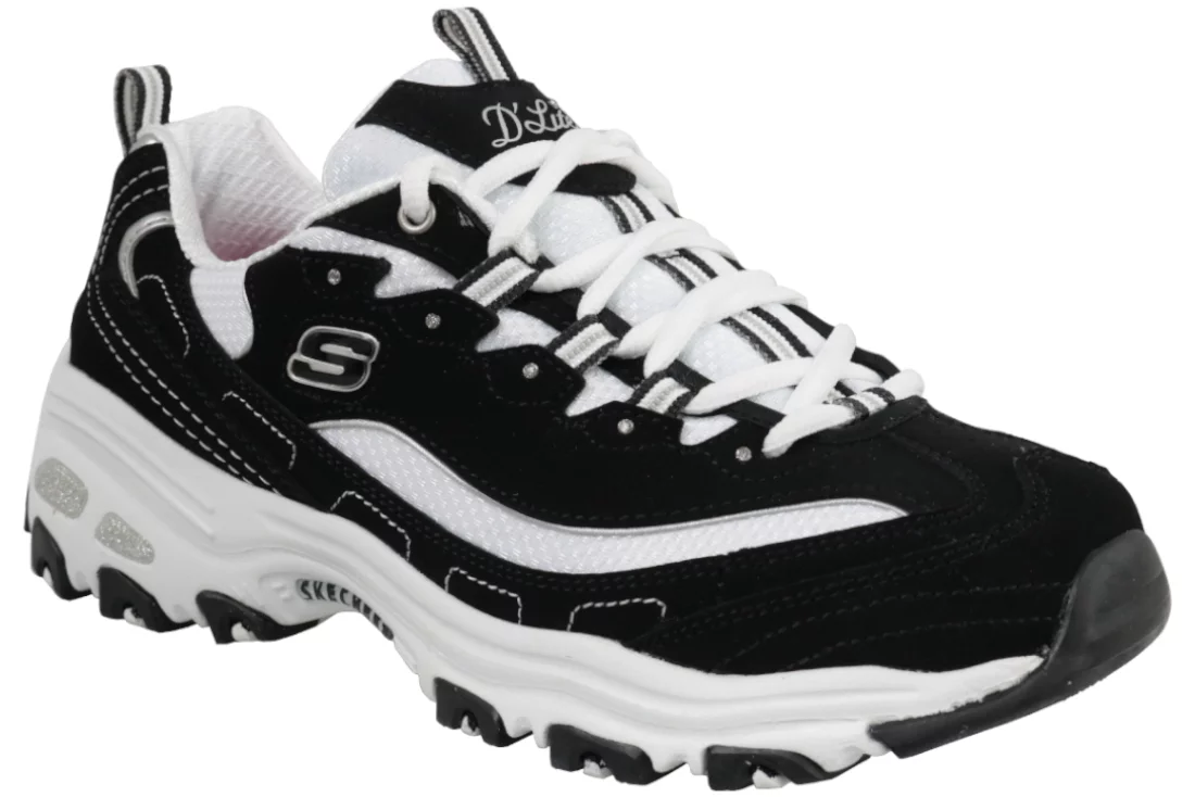 Skechers D'Lites - Biggest Fan 11930-BKW, Damskie, Czarne, buty sneakers, nubuk, rozmiar: 37,5