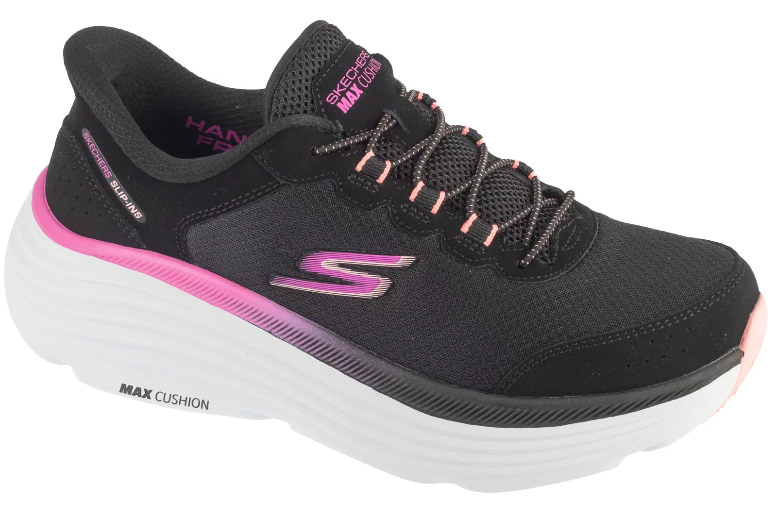 Skechers Slip-Ins: Max Cushioning Endeavour - Cardova 129474-BKPK, Damskie, Czarne, buty do biegania, tkanina, rozmiar: 40