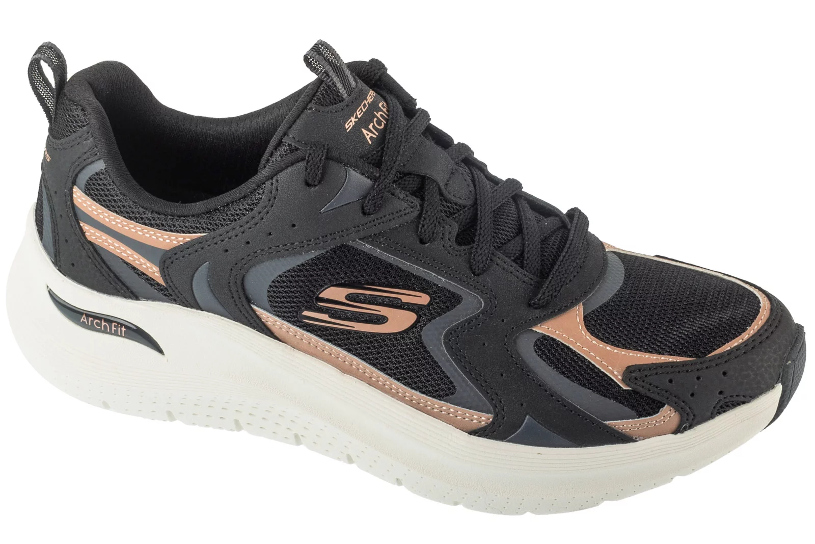 Skechers Arch Fit 2.0 - Vintage Luxe 150332-BKRG, Damskie, Czarne, buty sneakers, skóra naturalna, rozmiar: 36