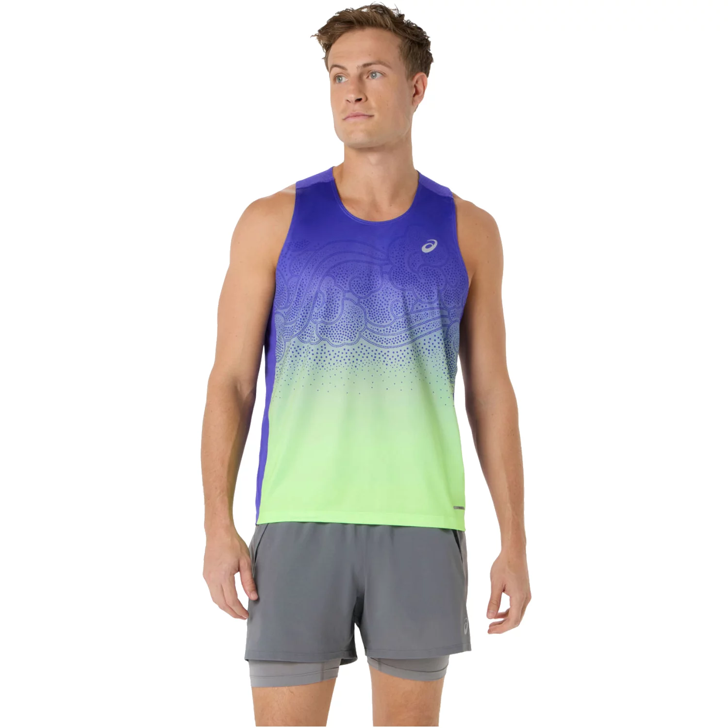 ASICS Road Fade Singlet 2011D522-401, Męskie, Niebieskie, t-shirty, poliester, rozmiar: S