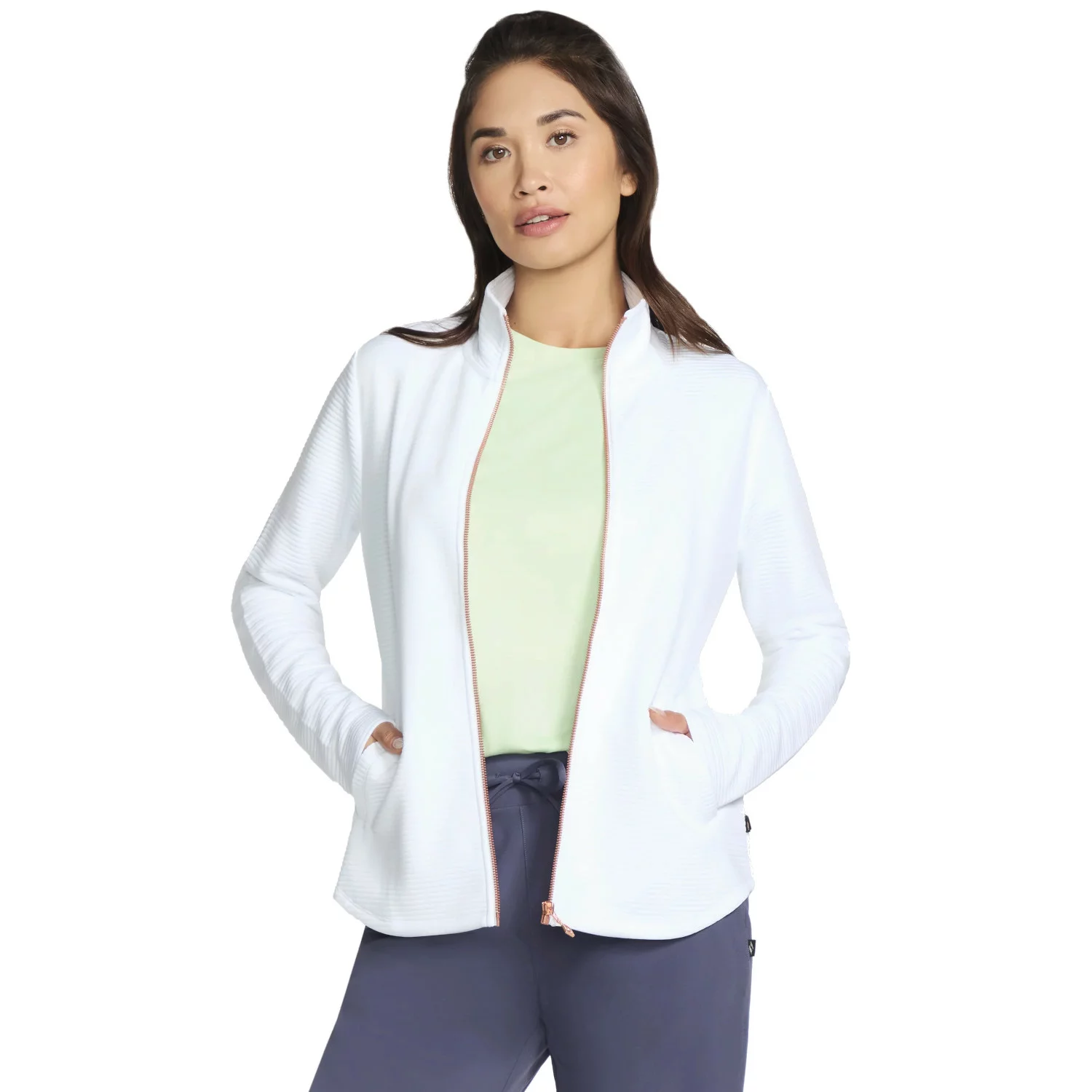 Skechers The Hoodless Hoodie GoWalk Shine Jacket JA78-WHT, Damskie, Białe, bluzy, poliester, rozmiar: M