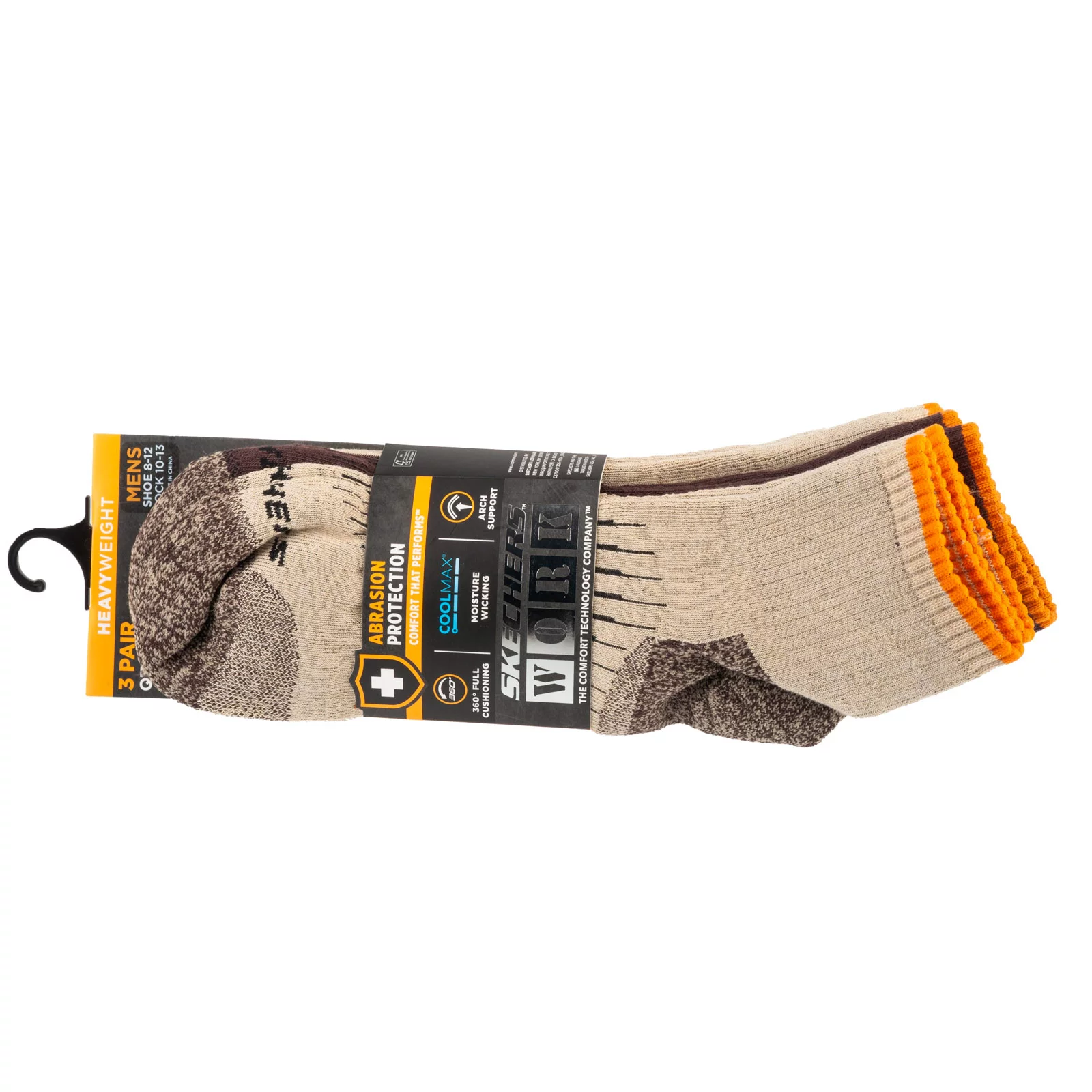 Skechers 3pk Mens Work Qtr Socks S115423-SAND, Męskie, Beżowe, skarpetki, poliester, rozmiar: 41-46
