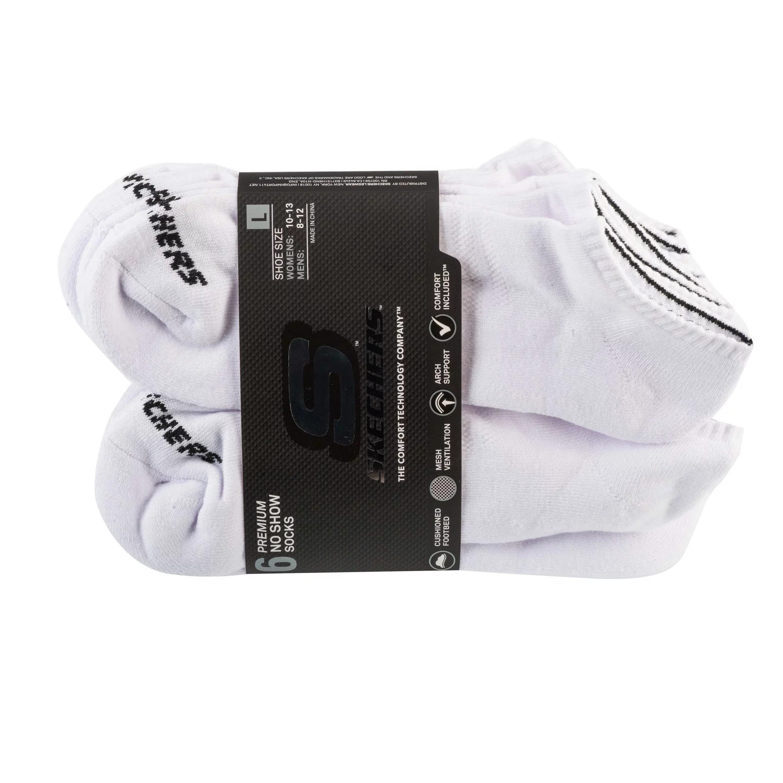 Skechers 6pk Unisex 1/2 Terry Crew Socks S118210-WHT, Unisex, Białe, skarpetki, poliester, rozmiar: 41-46