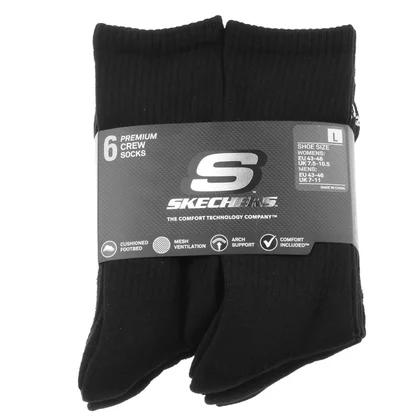 Skechers 6pk Core Crew LG Socks S118220-BLK
