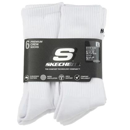 Skechers 6pk Core Crew LG Socks S118220-WHT