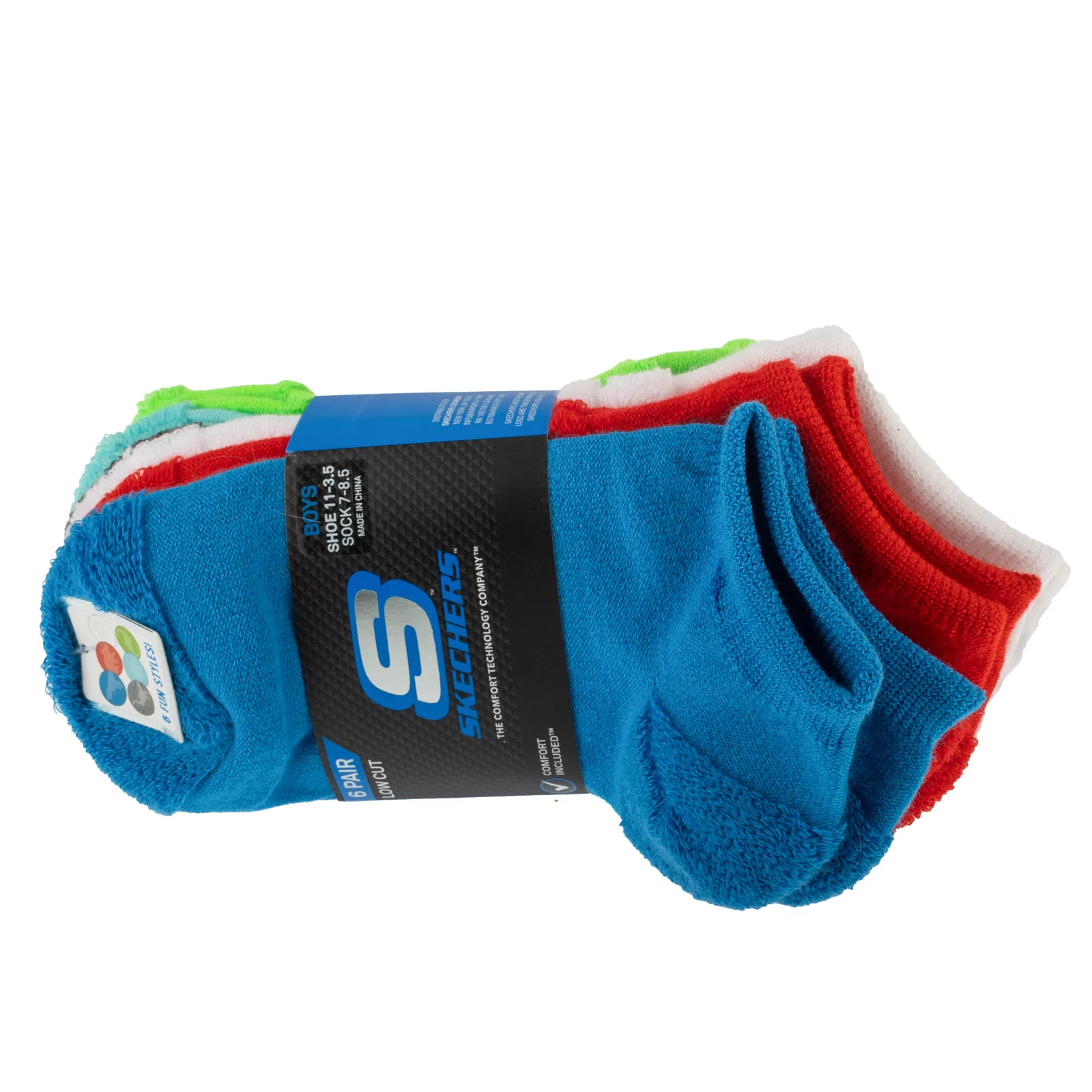 Skechers 6pk Boys Dino Terry Socks S601256-MULT, Dla chłopca, Wielokolorowe, skarpetki, nylon, rozmiar: 27,5-35,5