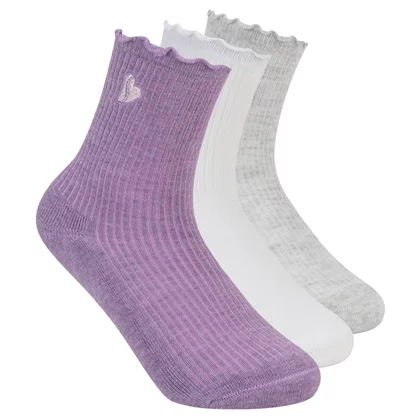 Skechers 3Pk Girls Ankle Lettuce Socks S601846-PUR