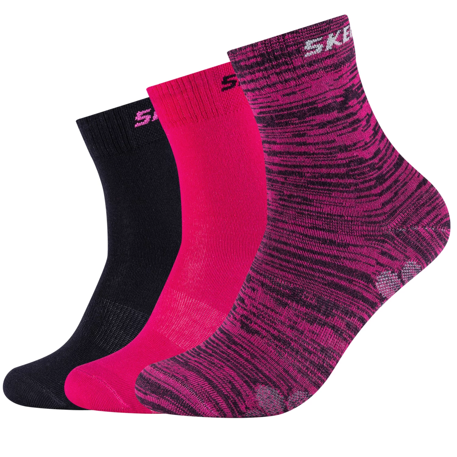 Skechers 3PPK Wm Mesh Ventilation Socks SK41053-0401, Dla dziewczynki, Różowe, skarpetki, bawełna, rozmiar: 27-30