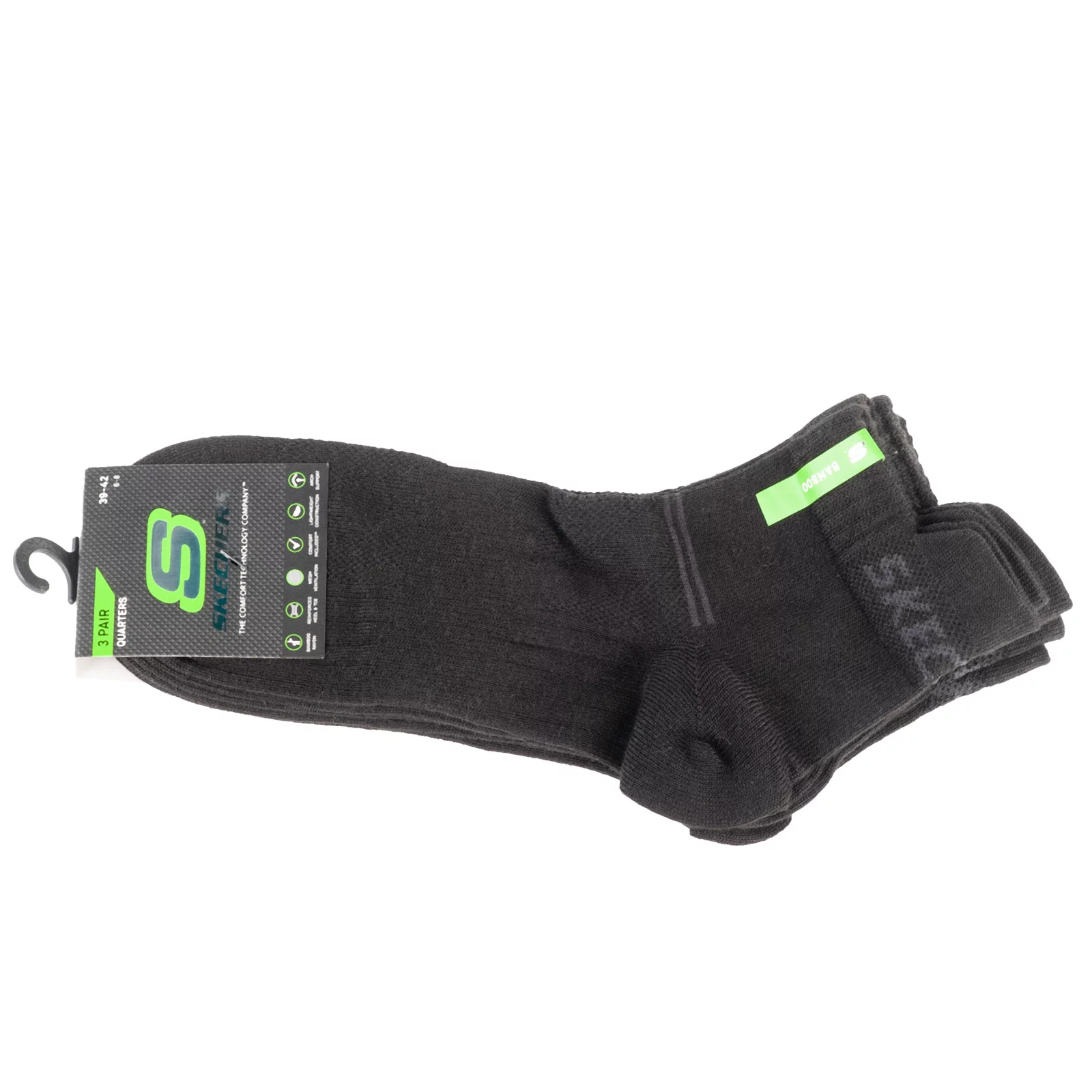 Skechers 3PPK Bamboo Mesh Quarter Socks SK42056-9999, Unisex, Czarne, skarpetki, wiskoza, rozmiar: 35-38